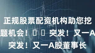 正规股票配资机构助您挖掘潜力主题机会！		　　突发！又一A股董事长